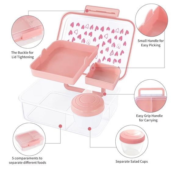 Pink Heart Patterned Storage Container with Lid - Picture 4 of 4